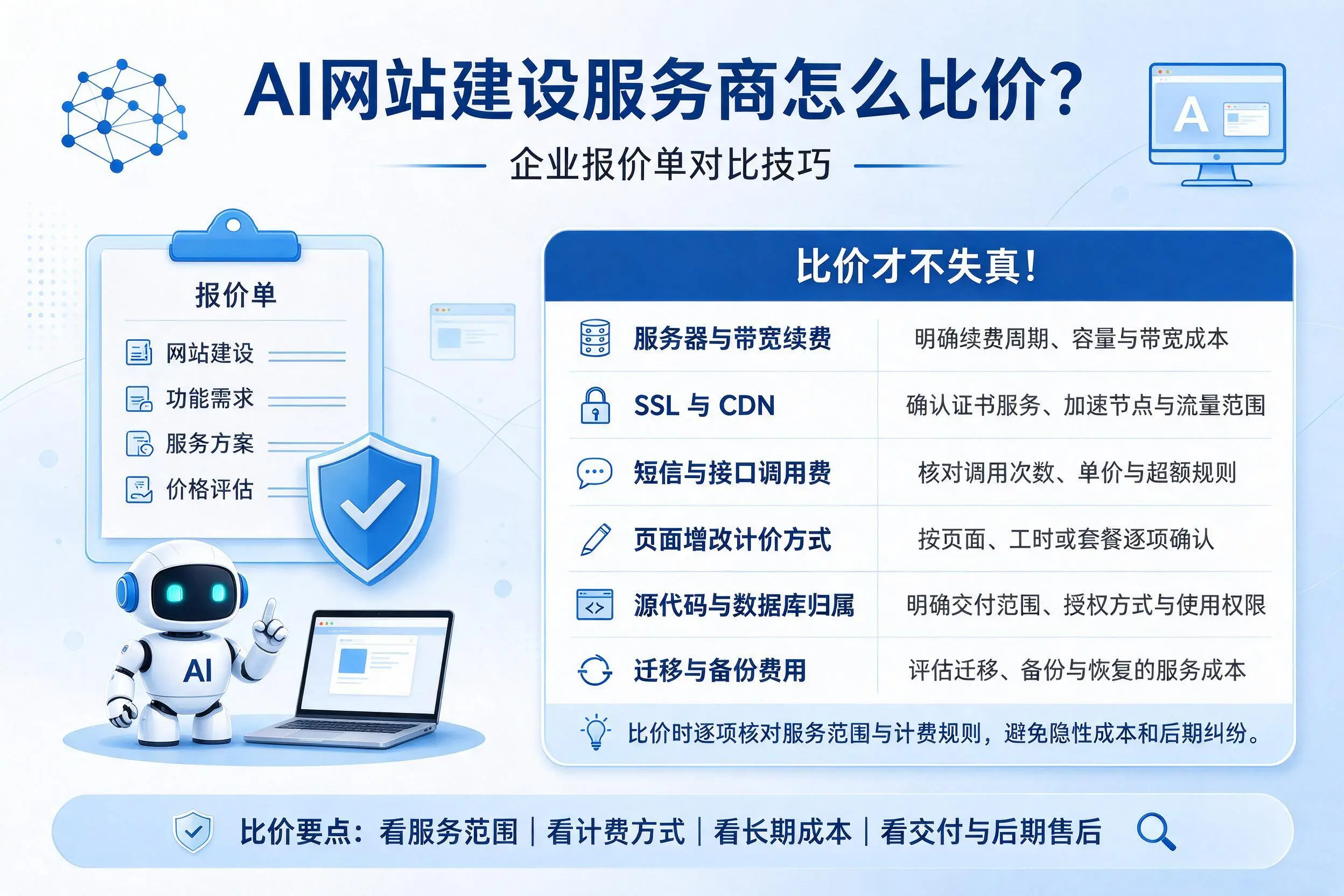 AI网站建设服务商怎么比价？金昌企业报价单对比技巧