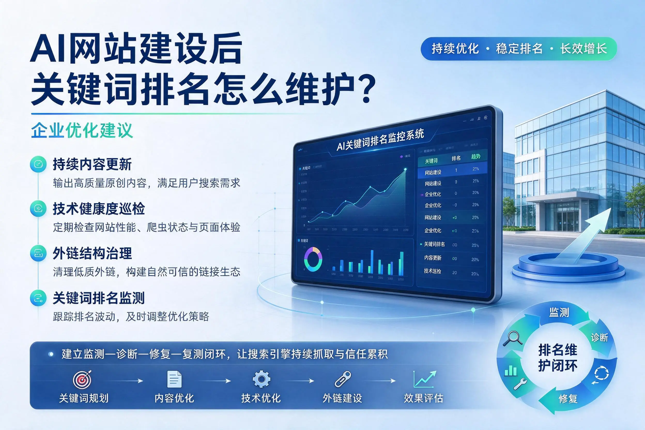 AI网站建设后关键词排名怎么维护？金昌企业优化建议