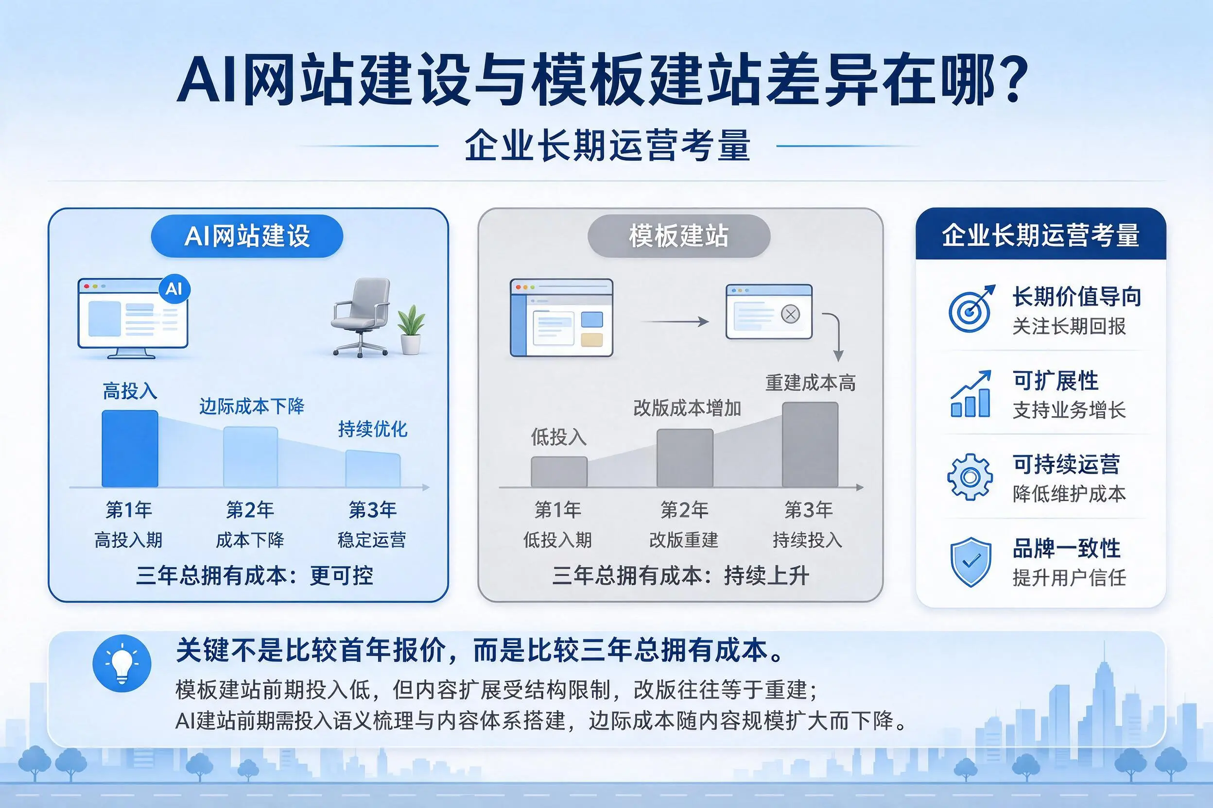 AI网站建设与模板建站差异在哪?金昌企业长期运营考量